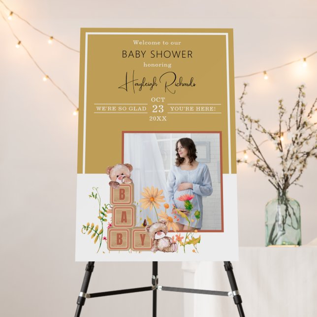 Baby Blocks, Bears, and Wildflowers Photo Welcome Foam Board (In Situ (Stand))