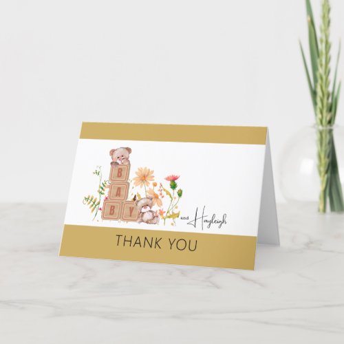 Baby Blocks Bears and Wildflowers Thank You Card