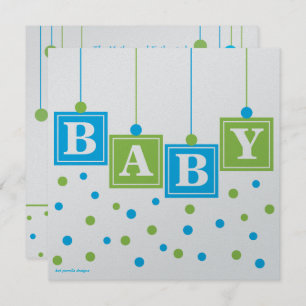 BABY Blocks Blue Green Boy Baby Shower -CUSTOM Invitation