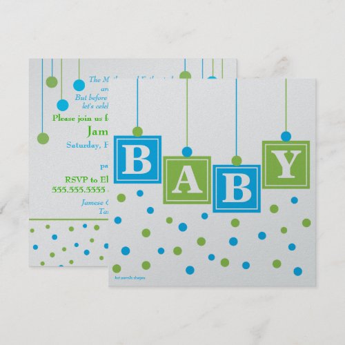BABY Blocks Blue Green Boy Baby Shower -CUSTOM v2 Custom Invites