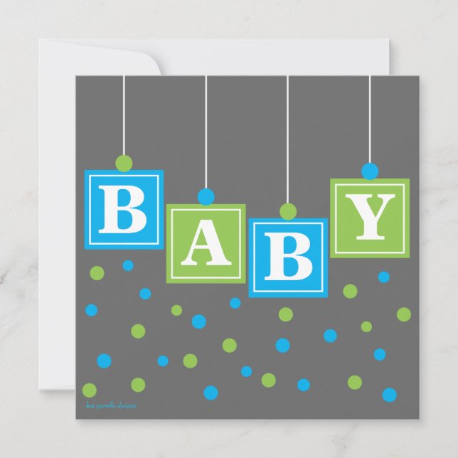 BABY Blocks Blue Green Boy Baby Shower Invitation (Front)