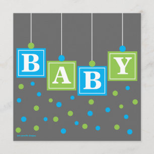 BABY Blocks Blue Green Boy Baby Shower Invitation