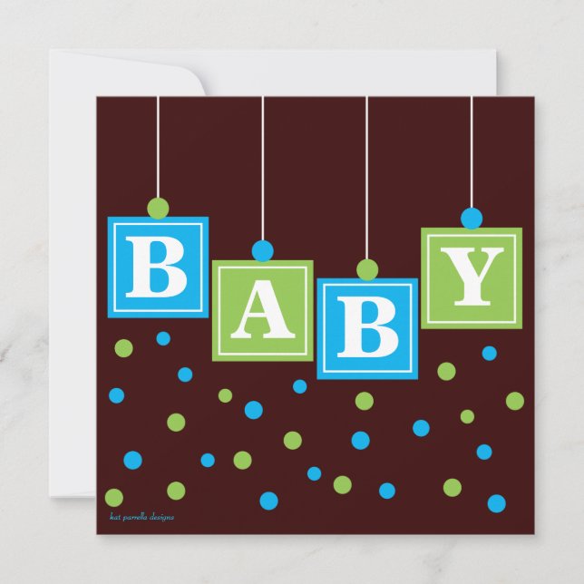BABY Blocks Blue Green Boy Baby Shower Invitation (Front)