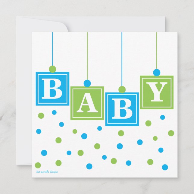 BABY Blocks Blue Green Boy Baby Shower Invitation (Front)