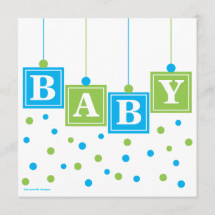 BABY Blocks Blue Green Boy Baby Shower Invitation