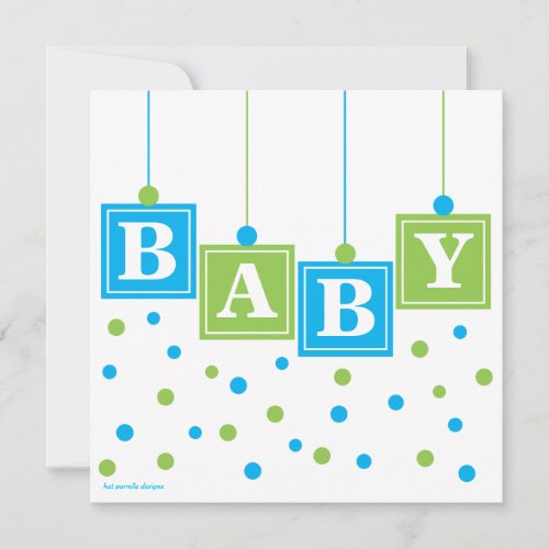 BABY Blocks Blue Green Boy Baby Shower Personalized Invitation