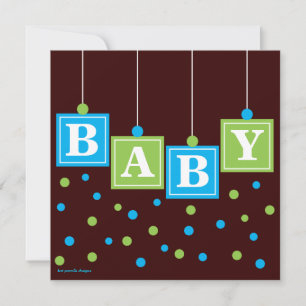 BABY Blocks Blue Green Boy Baby Shower Invitation
