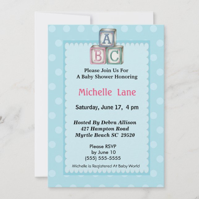 Baby Blocks Boy Shower  Invitation (Front)