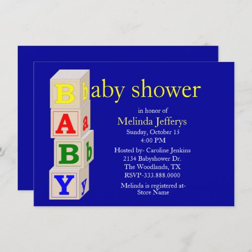 Baby Blocks Custom Blue Baby Shower Invitation