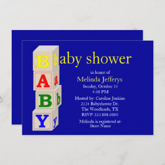 Baby Blocks Custom Blue Baby Shower Invitation