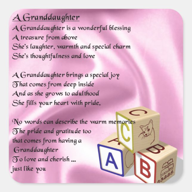 Baby Blocks Granddaughter  poem Square Sticker (Front)
