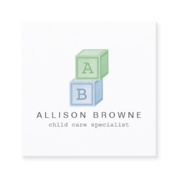 Baby Blocks Monogram Babysitter Green/Blue Square Business Card Baby Blocks Monogram Babysitter Green/Blue Square Business Card