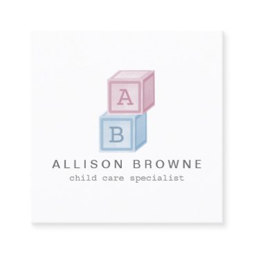 Baby Blocks Monogram Babysitter Pink/Blue Square Business Card Baby Blocks Monogram Babysitter Pink/Blue Square Business Card