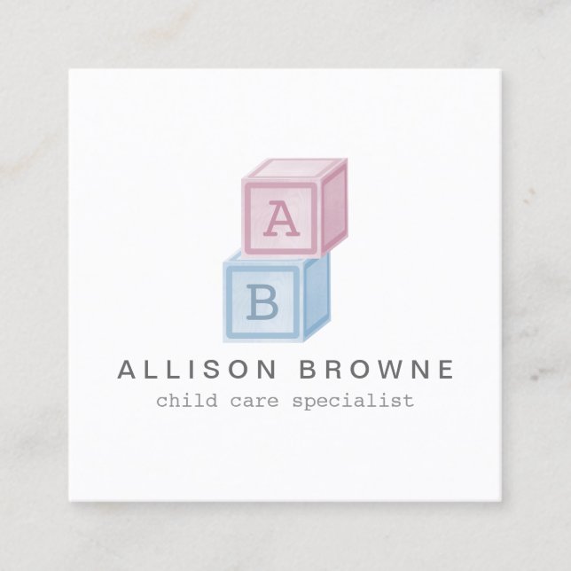 Baby Blocks Monogram Babysitter Pink/Blue Square Business Card (Front)