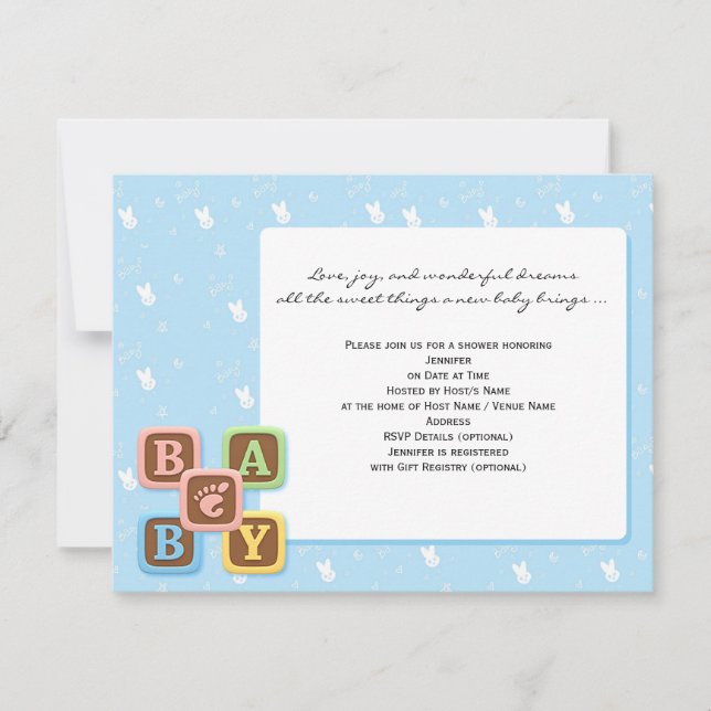 Baby Blocks on Blue Baby Shower Invitation (Front)