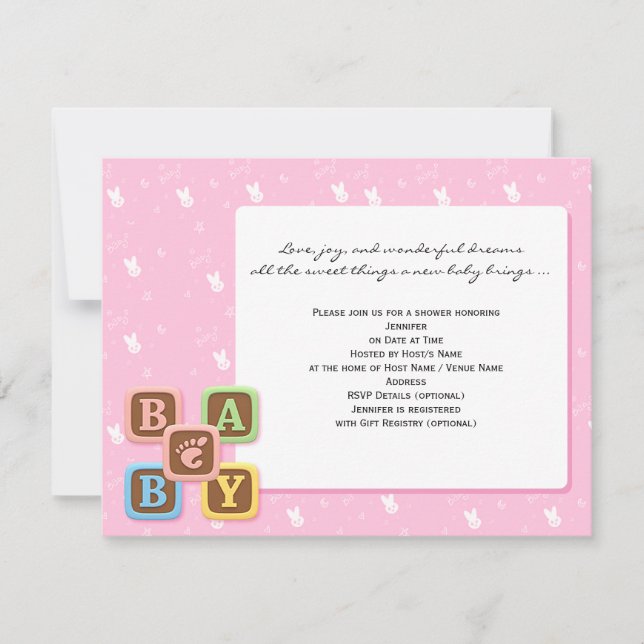 Baby Blocks on Pink Baby Shower Invitation (Front)