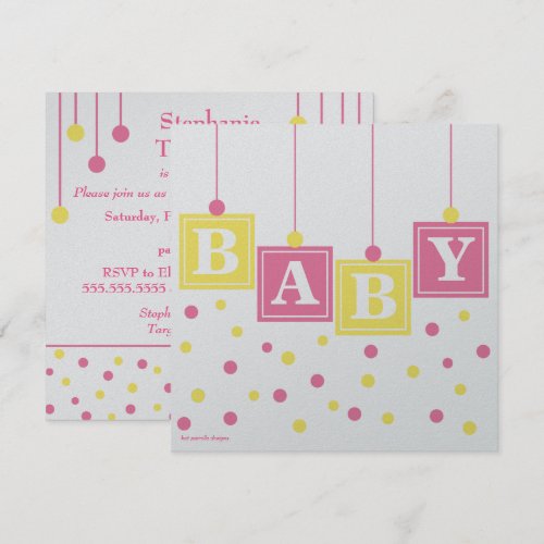 BABY Blocks Pink Yellow Girl Baby Shower Personalized Invitations