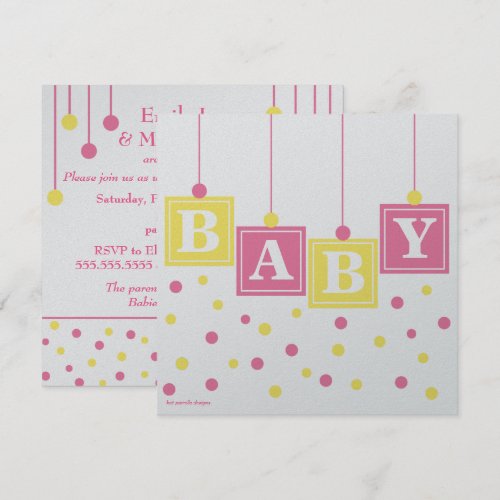 BABY Blocks Pink Yellow Girl Couples Baby Shower Announcement