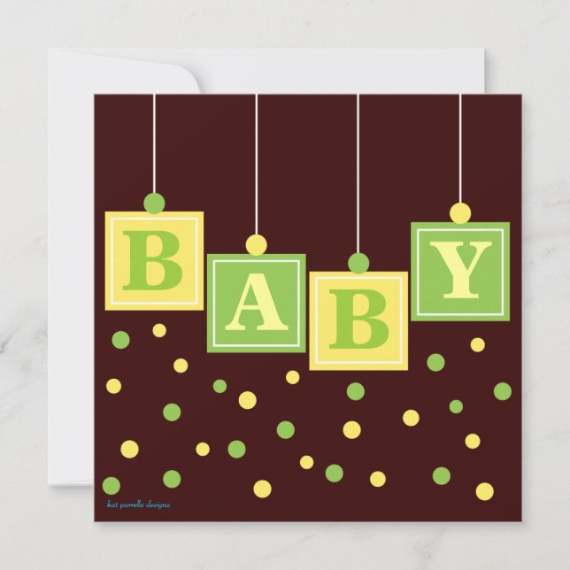BABY Blocks Yellow Green Neutral Baby Shower Invitation (Front)