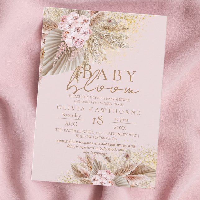 Baby Bloom Blush Pink Boho Flowers Girl Shower  Invitation (Creator Uploaded)