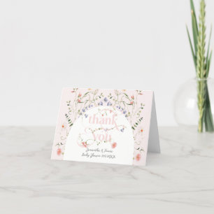 Baby Bloom Wildflower Girl Pink Baby Shower Letterpress Thank You Card