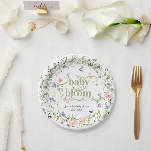 Baby Bloom Wildflower Modern Neutral Baby Shower Paper Plates