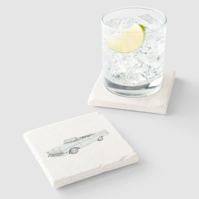 Baby Blue 1957 Chevy Bel Air Convertible Drawing Stone Coaster (Side)