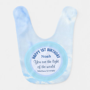 Baby Blue 1st Birthday Christian Faith Bible Verse Bib