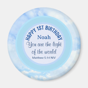Baby Blue 1st Birthday Christian Faith Bible Verse Magnet