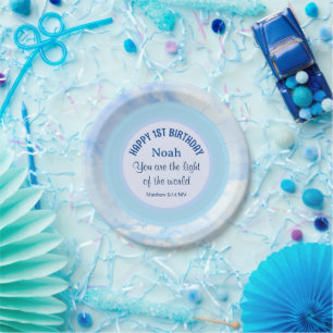 Baby Blue 1st Birthday Christian Faith Bible Verse Paper Plates