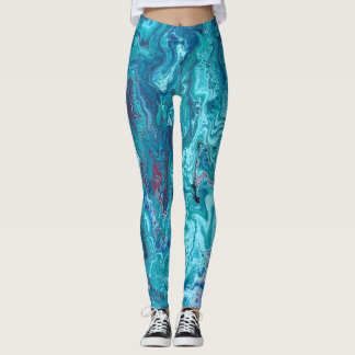 Baby Blue 2 Flowing Blue Acrylic Abstract Leggings