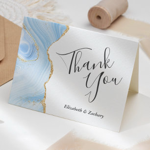 Baby Blue Agate Gold Wedding Thank You Card