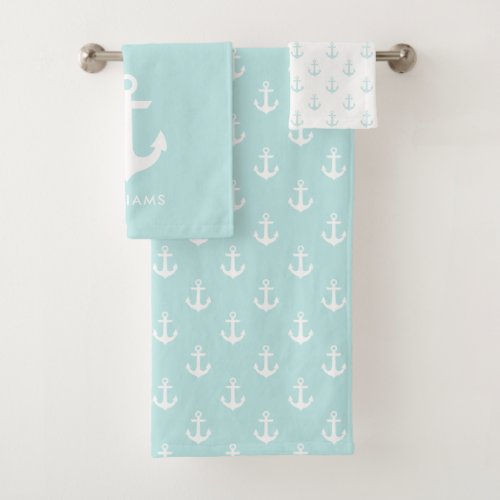 Baby Blue Anchors Nautical Bath Towel Set