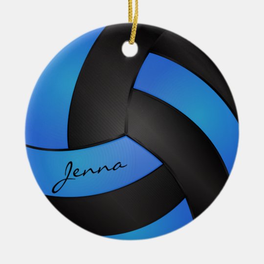 Baby Blue And Black Personalize Volleyball Ceramic Ornament