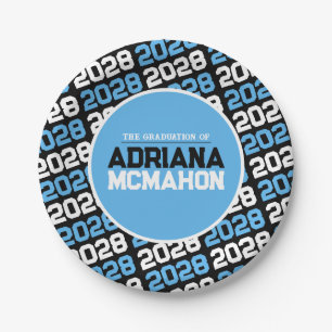 Baby Blue and Black Personalized Graduation Paper Plates