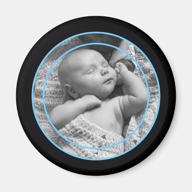 Baby Blue and Black Photo Frame Magnet (Front)