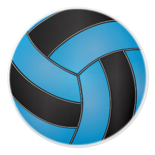 Baby Blue and Black Volleyball Ceramic Knob