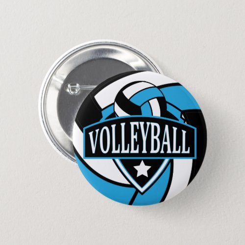 Baby Blue and Black Volleyball Logo Button