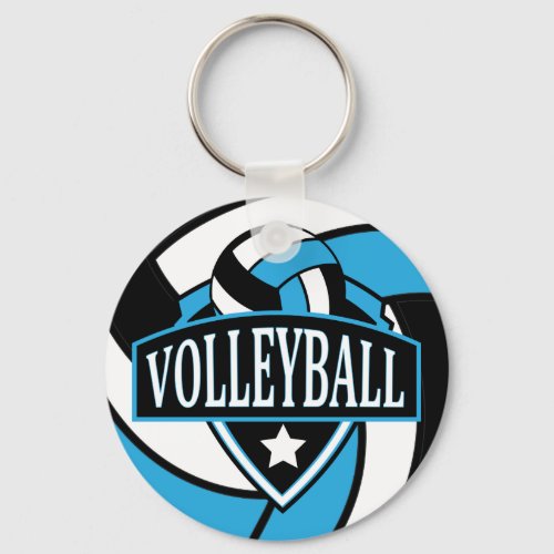 Baby Blue and Black Volleyball Logo Keychain