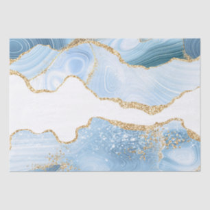 Baby Blue and Faux Gold Glitter Marble Agate Tissue Paper