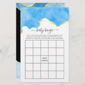 Baby Blue and Gold Agate Boy Baby Shower Bingo (Front/Back)