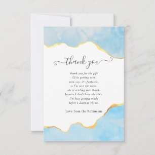 Baby Blue and Gold Agate Boy Baby Shower Thank You Card