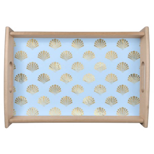 Baby Blue and Gold Art Deco Vintage Floral Pattern Serving Tray