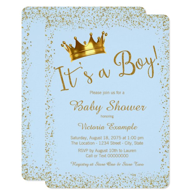 Baby Blue And Gold Baby Shower Invitation