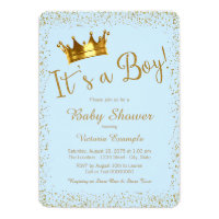 Baby Blue and Gold Baby Shower Card