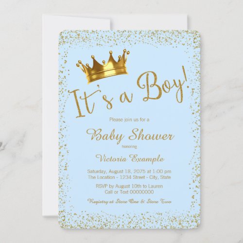 Baby Blue and Gold Baby Shower Invitation