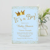 Baby Blue and Gold Baby Shower Invitation (Standing Front)