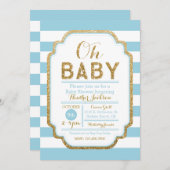 Baby Blue And Gold Baby Shower Invitation, Boy Invitation (Front/Back)