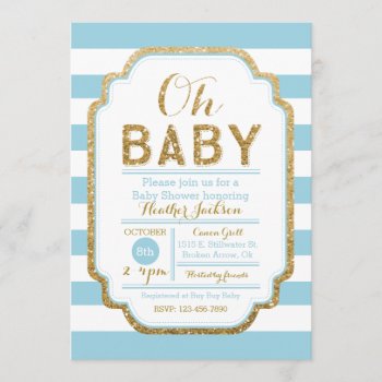 Baby Blue And Gold Baby Shower Invitation  Boy Invitation by EllisonReed at Zazzle