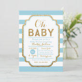 Baby Blue And Gold Baby Shower Invitation, Boy Invitation (Standing Front)